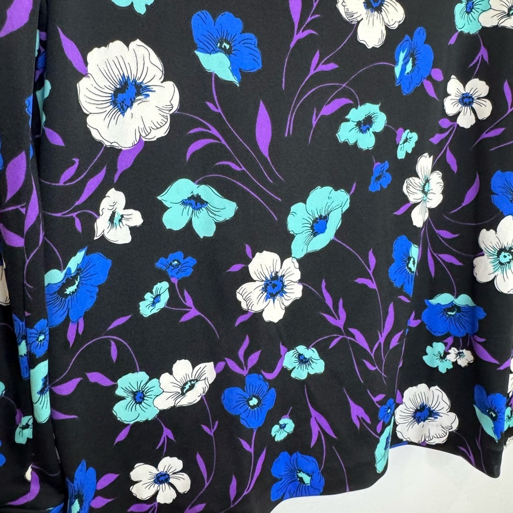 Vintage vibrant Floral Black Blue 70's dagger collar Shirt - Picture 9 of 9